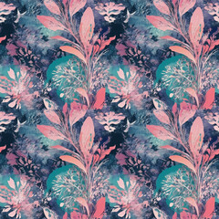 seamless pattern with plants, colorful floral background, fashion print, decorative texture