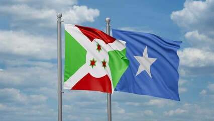 Somalia and Burundi two flags waving together, looped video, two country cooperation concept