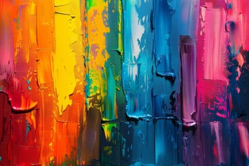 Vibrant Rainbow Abstract Painting with Thick Colorful Brushstrokes of Oil Paint