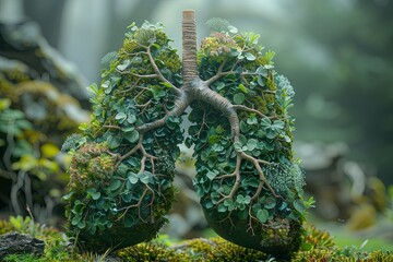 A harmonious lung-shaped ecosystem: Nurturing nature's self-sustainability AI Image