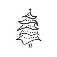 Christmas tree icon brush hand drawn stroke ink design element silhouette set. Doodle ink seamless pattern for New Year. Festive decoration. Abstract doodle drawing of wood. Vector illustration.
