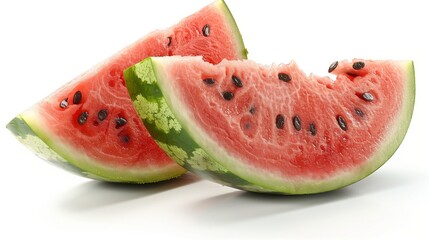 Two halves of seedless Citrullus on white background