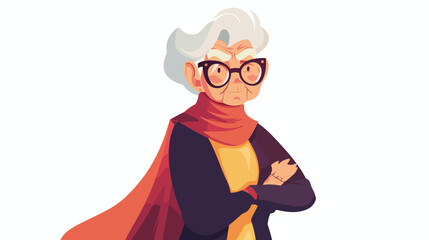 Successful Super oldwoman. Hand drawn style vector 