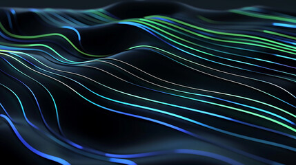 This portrayal showcases of a dark, matte black surface with abstract, glowing lines of neon blue and green, creating a futuristic luxury pattern. in a stunning visual representation.
