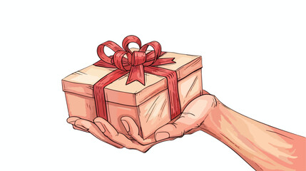 The hand holding a gift. Hand drawn style vector