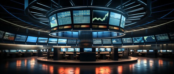 Realistic 3D image of an empty stock trading floor, symbolizing economic crisis, - obrazy, fototapety, plakaty