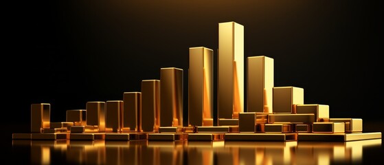 Realistic 3D image of minimalist gold bars with fluctuating shadows, uncertainty in value,