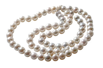 One elegant pearl necklace, laid out flat, isolated on transparent background 