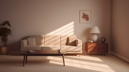 living room in earth tones with frames