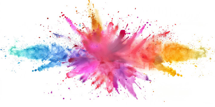 Spread joy and positivity burst of colored powder exploding in a colorful display against a white canvas