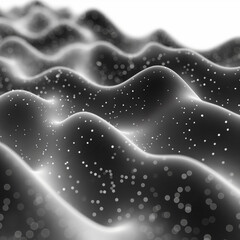 Flowing dots particles wave pattern 3D curve halftone black gradient curve shape isolated on white background. Vector in concept of technology, science, music, modern.