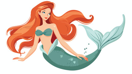 Vector flat illustration mermaid isolated in white background