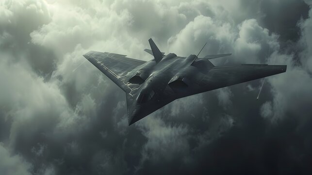 Covert Stealth Bomber Maneuvering Through Tumultuous Skies on a Vital Strategic Mission