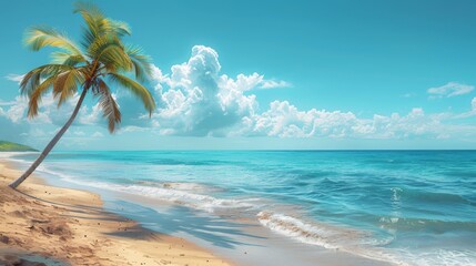 Fototapeta na wymiar Palm Tree Painting on Beach