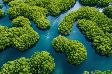 Carbon neutral concept  drone view of dense mangrove forest capturing co2 for net zero emissions