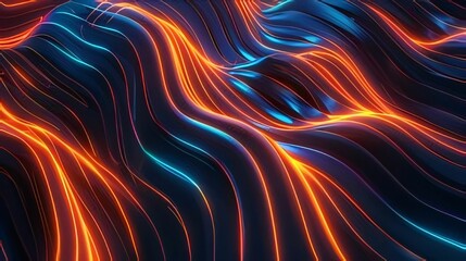 3d render of abstract wavy background with glowing neon lines. 3d illustration