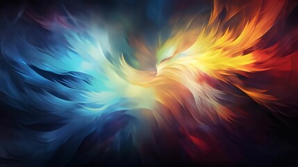 abstract background of blue, yellow, orange and red colors with feather