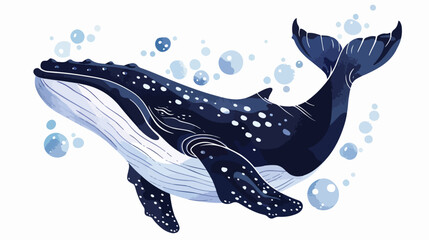 Whale. Stylized dark blue character with air bubbles. - obrazy, fototapety, plakaty