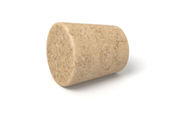 Single angled wine cork on a white backdrop