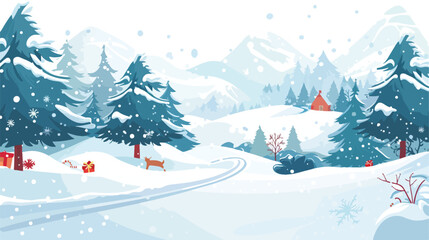 Winter merry christmas cartoon illustration banner