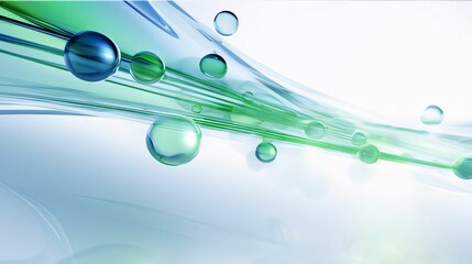 3d illustration of abstract background with water droplets and green lines