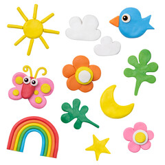 Png cute nature dry clay colorful craft graphic for kids set