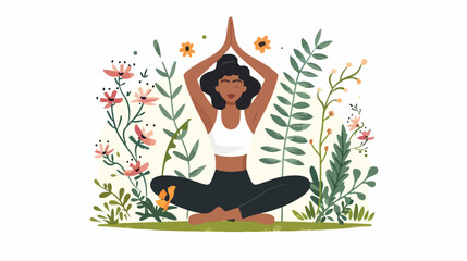 Woman practicing yoga. Hand drawn style vector design