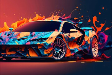 Abstract background with sport car in fire. Vector illustration. Eps 10