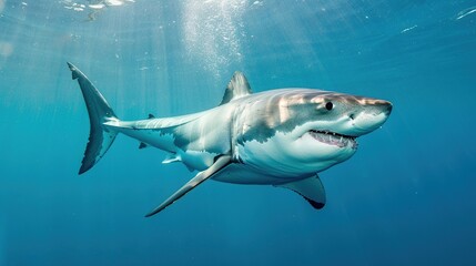 A big shark dives under sea water