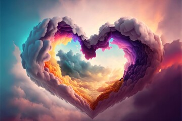 Heart shaped cloud in the sky. Valentines day background. 3D rendering