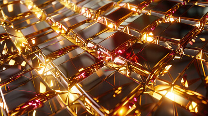 Fototapeta premium An artistic depiction of with an abstract grid of mirror pieces reflecting a kaleidoscope of gold and ruby light. as seen in an image.