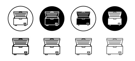 Horizontal shop refrigerator icon for cooling or freeze ice cream symbol. food storage to cold and preserve vector