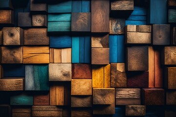 Colorful wooden blocks background. Close-up of wooden blocks.