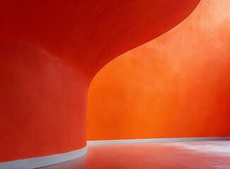 Red orange painted curved wall and floor for presentation, banner