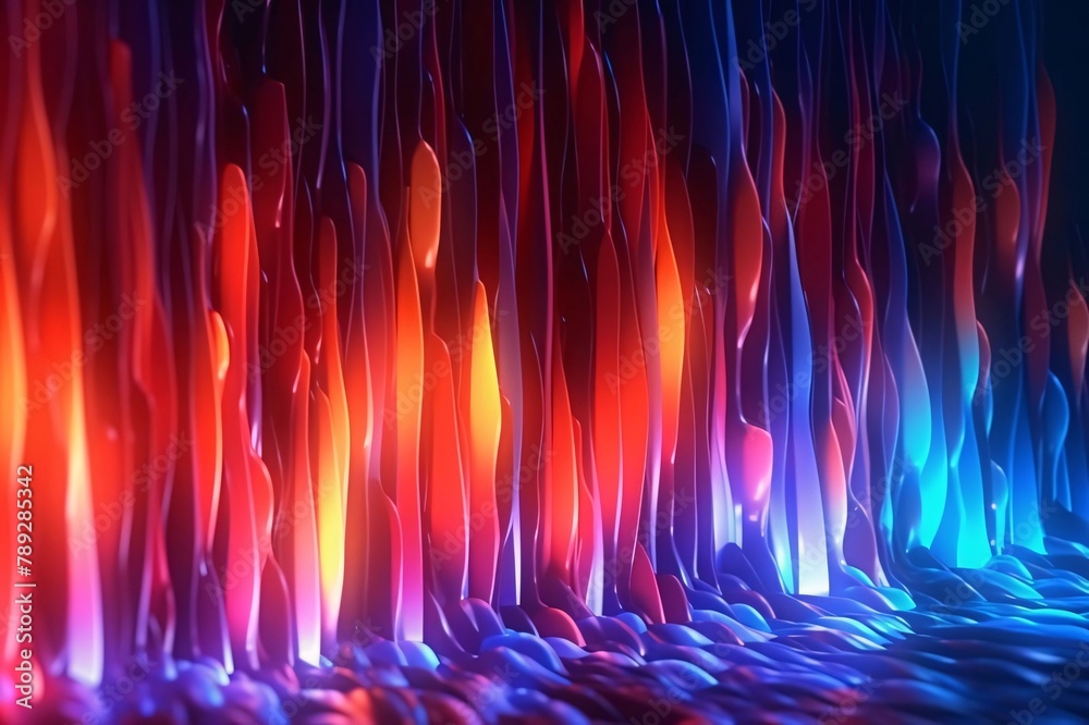 Wall mural 3d render, abstract background with glowing neon lines, 3d illustration