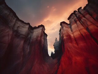 Dramatic Erosion-Sculpted Canyons Bathed in Vivid Sunset Glow