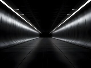 Expansive Illuminated Concrete Tunnel Corridor with Futuristic Architectural Design and Geometric Perspectives