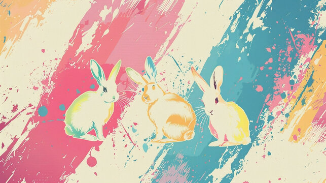 Abstract background with rabbits in pastel colors