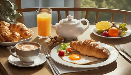 breakfast in the morning, Close up of dining table during breakfast in hotel.