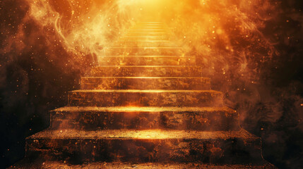 Golden stairway to heaven, afterlife concept - obrazy, fototapety, plakaty