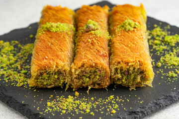 Delicious Turkish dessert pistachio kadayif. Burma kadayıf