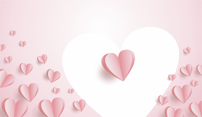 3D romantic background with pink artpaper style flying hearts decoration. Perfect template for women's day, mother's day, valentine's day, thanksgiving, and birthday greeting card design. 