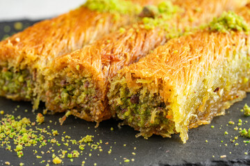 Delicious Turkish dessert pistachio kadayif. Burma kadayıf	