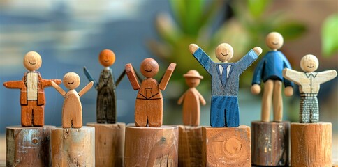 miniature wooden dolls participating in a happy working moment
