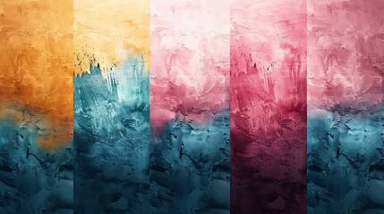 The watercolor art background cover template set includes a number of different colors and brush strokes - pink, blue, green, yellow. It can be used as a print, wall art, invitation card, banner or
