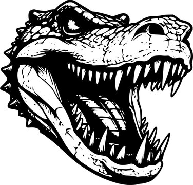 black and white alligator head with open mouth clip art preview