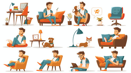 Young man daily routine activity illustration