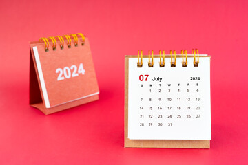2024 July Mini Calendar On Red Background