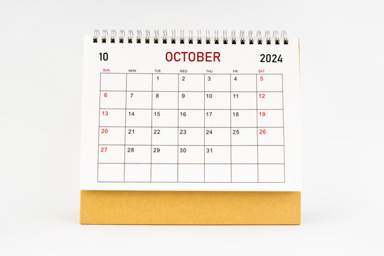 October 2024 desktop calendar isolated on white background.