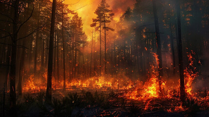 Terrible strong fire in the forest